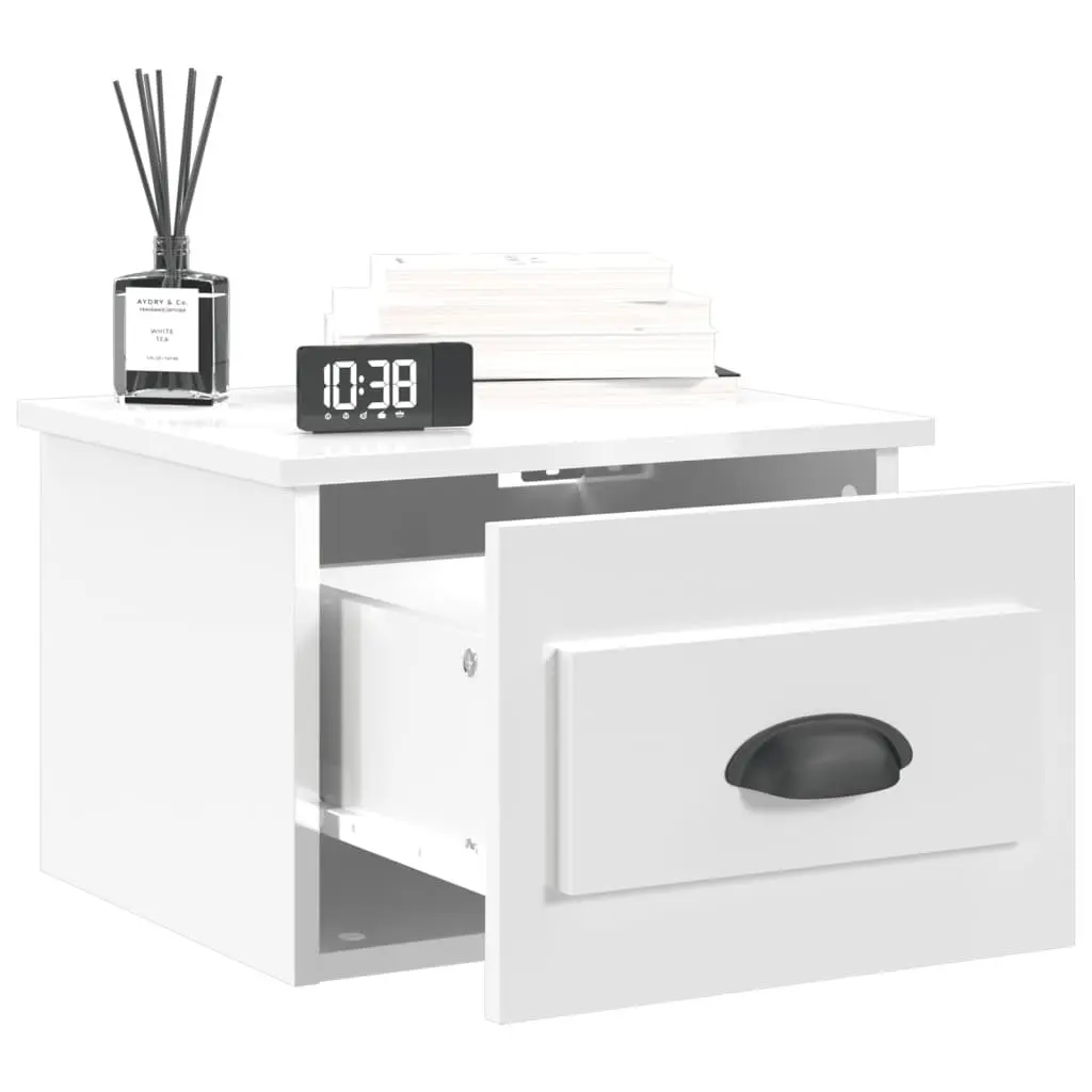 Wall-mounted Bedside Cabinets White Floating Storage Drawer Organiser 2 Piece