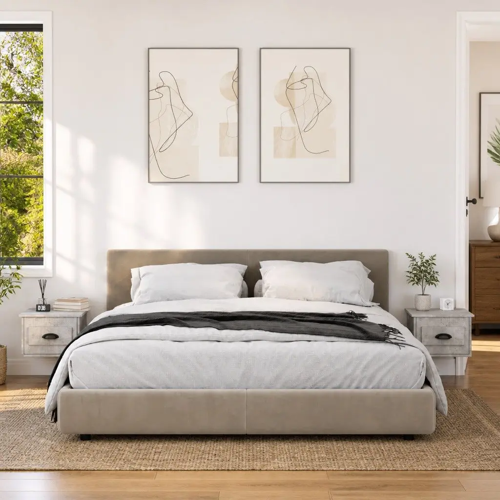 Grey Floating Wall-mounted Bedside Cabinets with Drawer 2 Piece Set