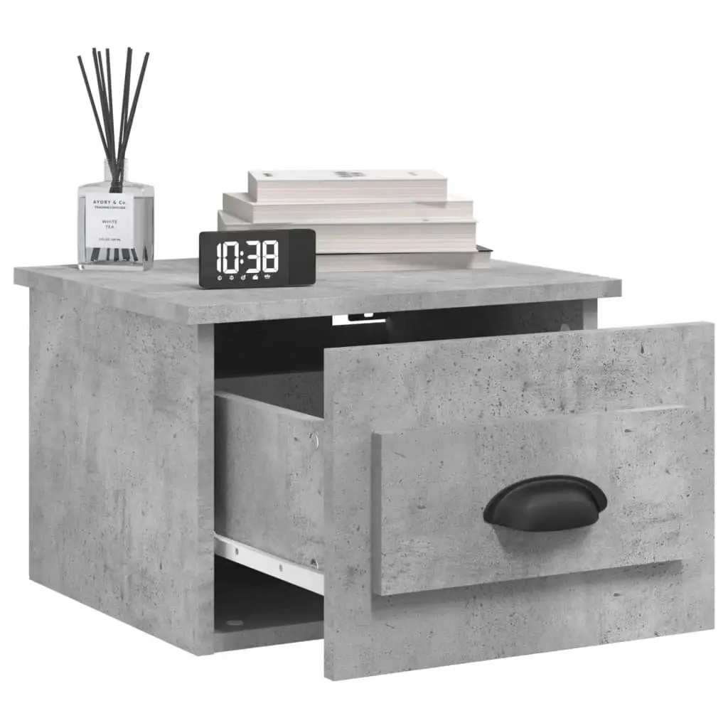 Grey Floating Wall-mounted Bedside Cabinets with Drawer 2 Piece Set