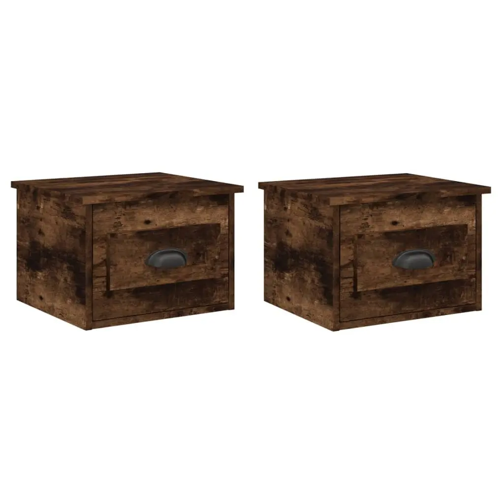 Wall-mounted Bedside Cabinets 2 pcs Brown Floating Bedroom Nightstand Storage