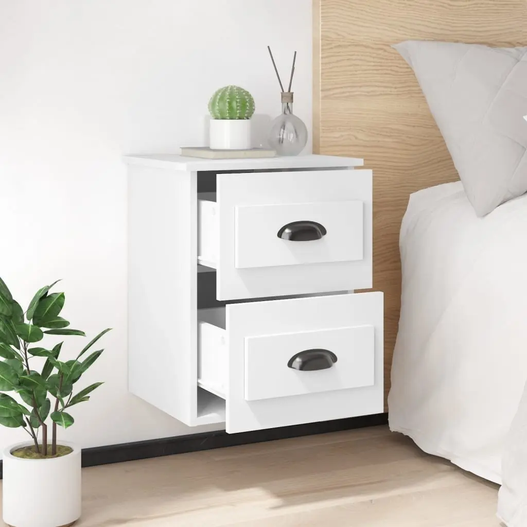 Wall-mounted Bedside Cabinet White 41.5x36x53cm Floating Bedroom Storage with 2