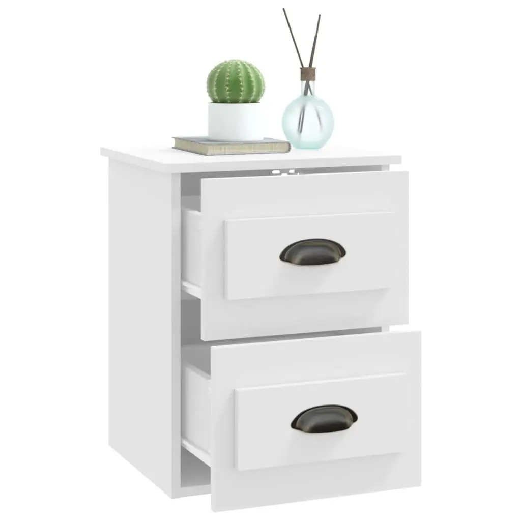 Wall-mounted Bedside Cabinet White 41.5x36x53cm Floating Bedroom Storage with 2