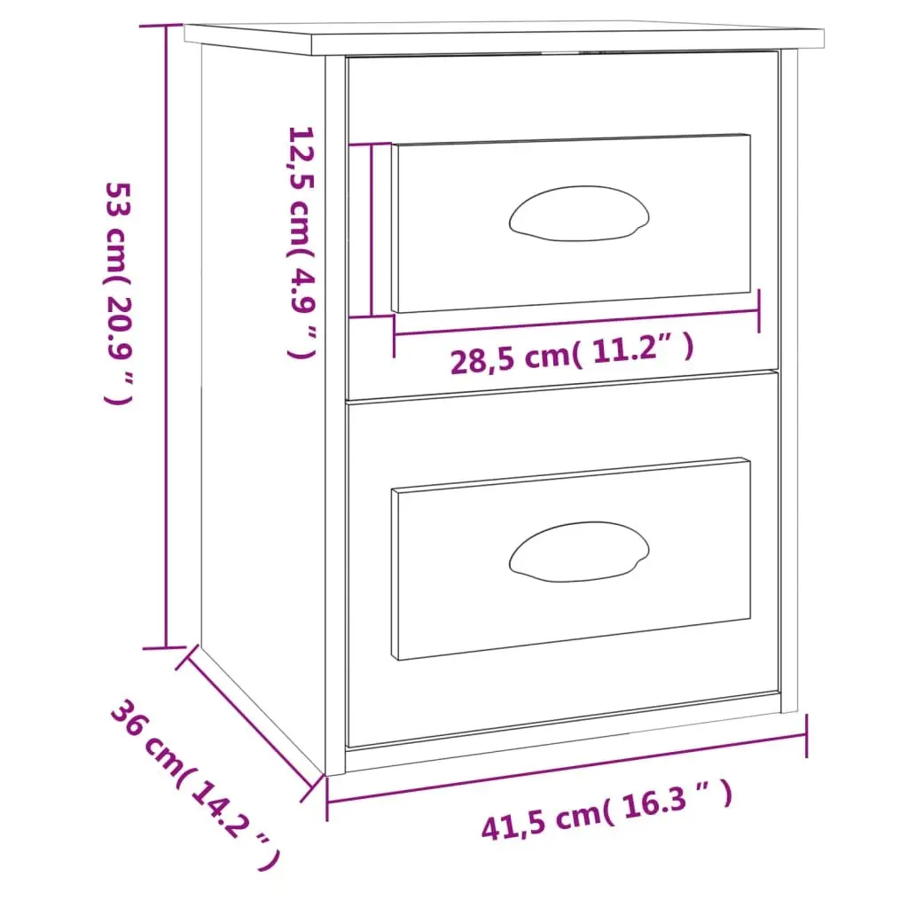 Wall-mounted Bedside Cabinet White 41.5x36x53cm Floating Bedroom Storage with 2