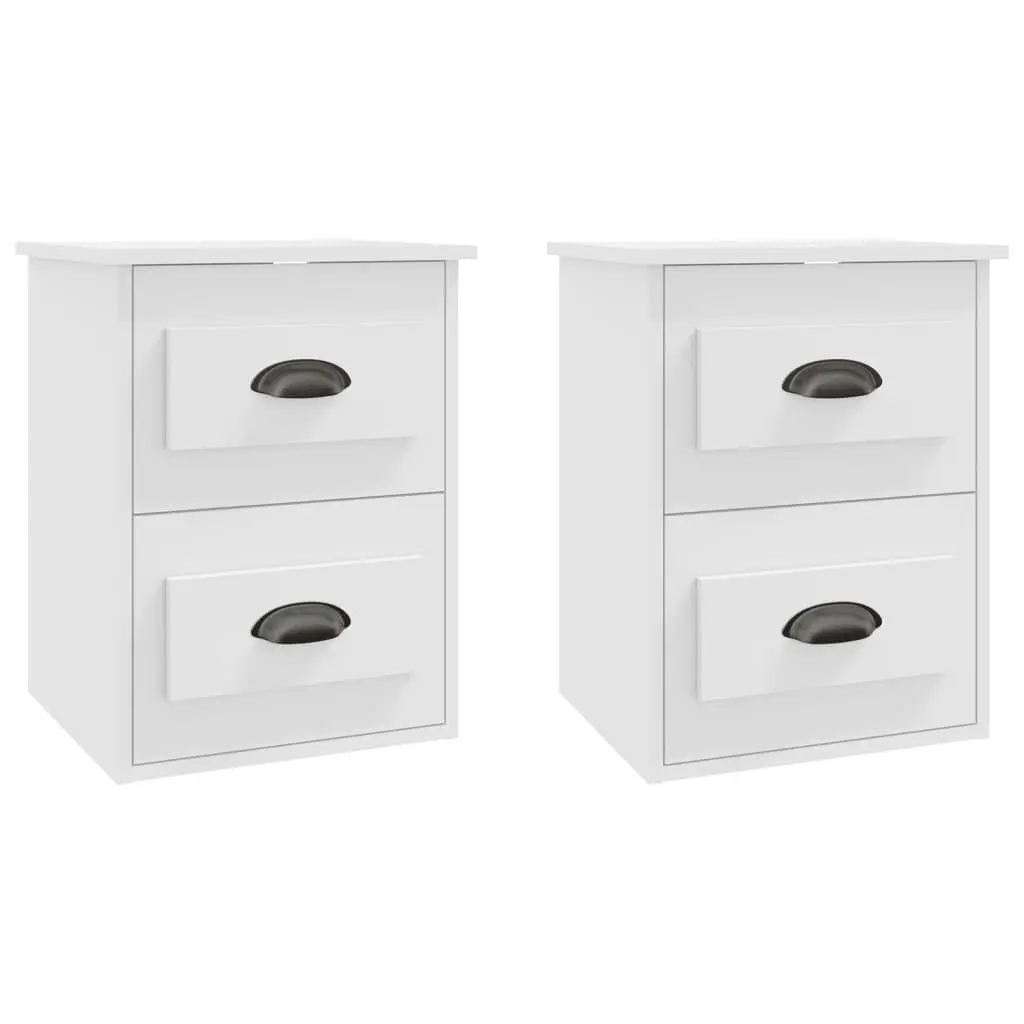 Wall-mounted Bedside Cabinet White 2 Drawers 41.5x36x53cm