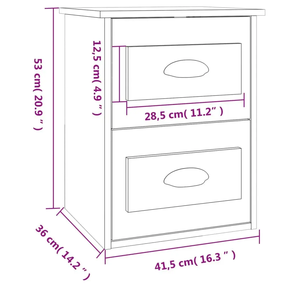 Wall-mounted Bedside Cabinet White 2 Drawers 41.5x36x53cm