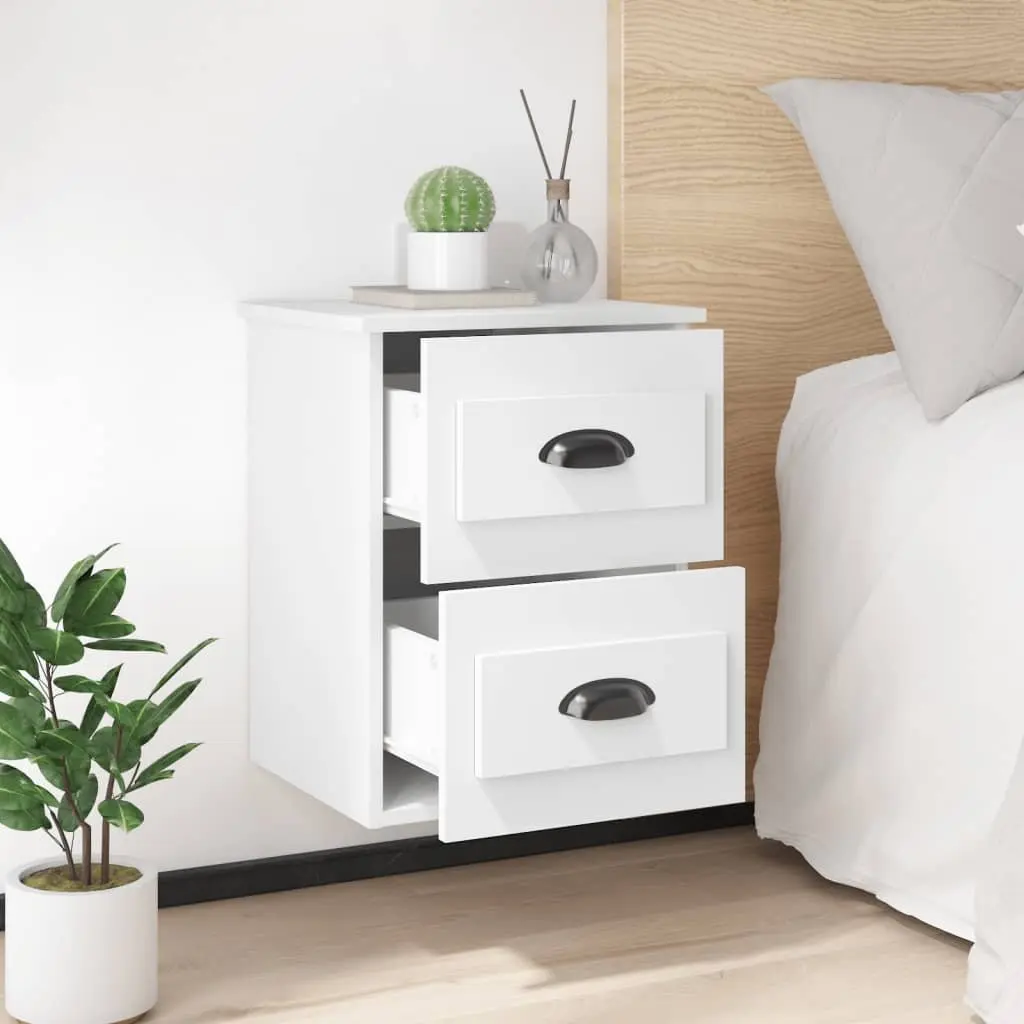 Wall-mounted Bedside Cabinet White 2 Drawers 41.5x36x53cm