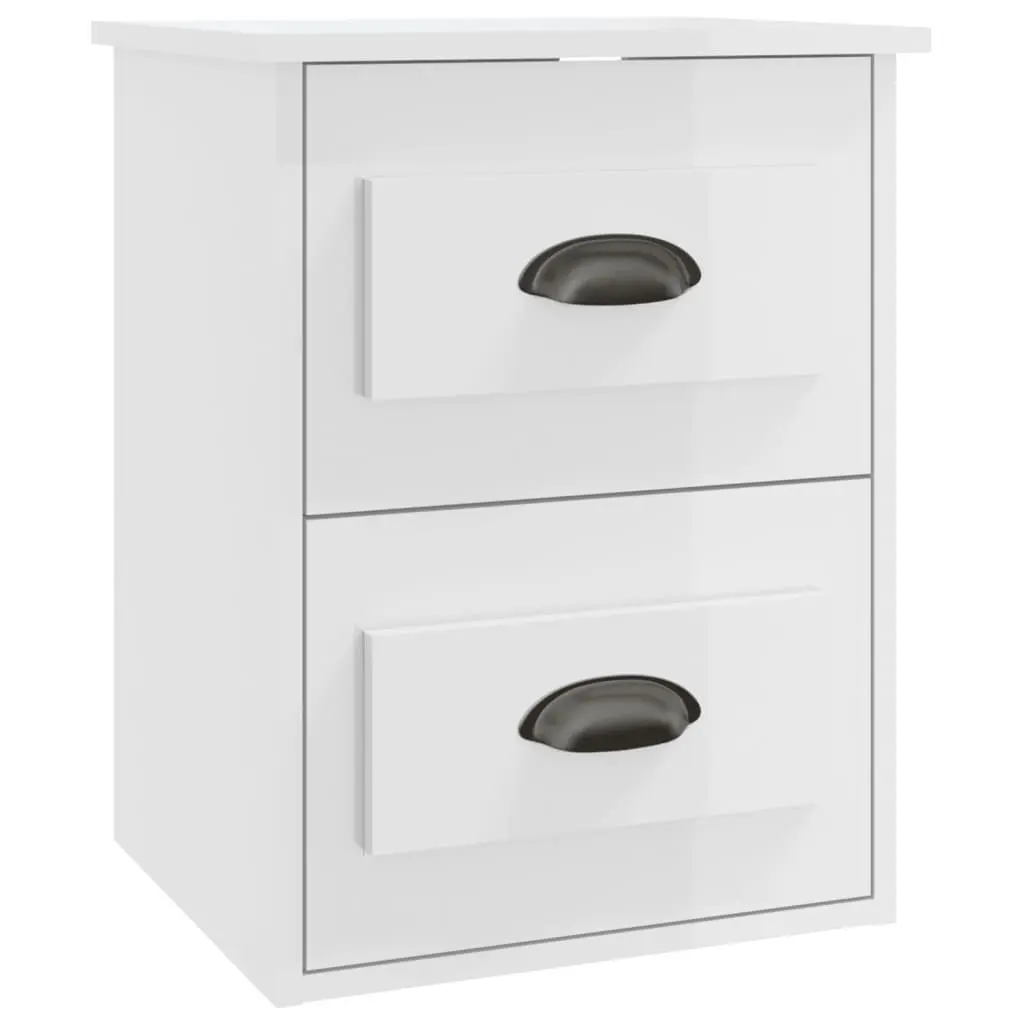 Wall-mounted Bedside Cabinet White Floating Bedside Table 2 Drawer Storage Unit