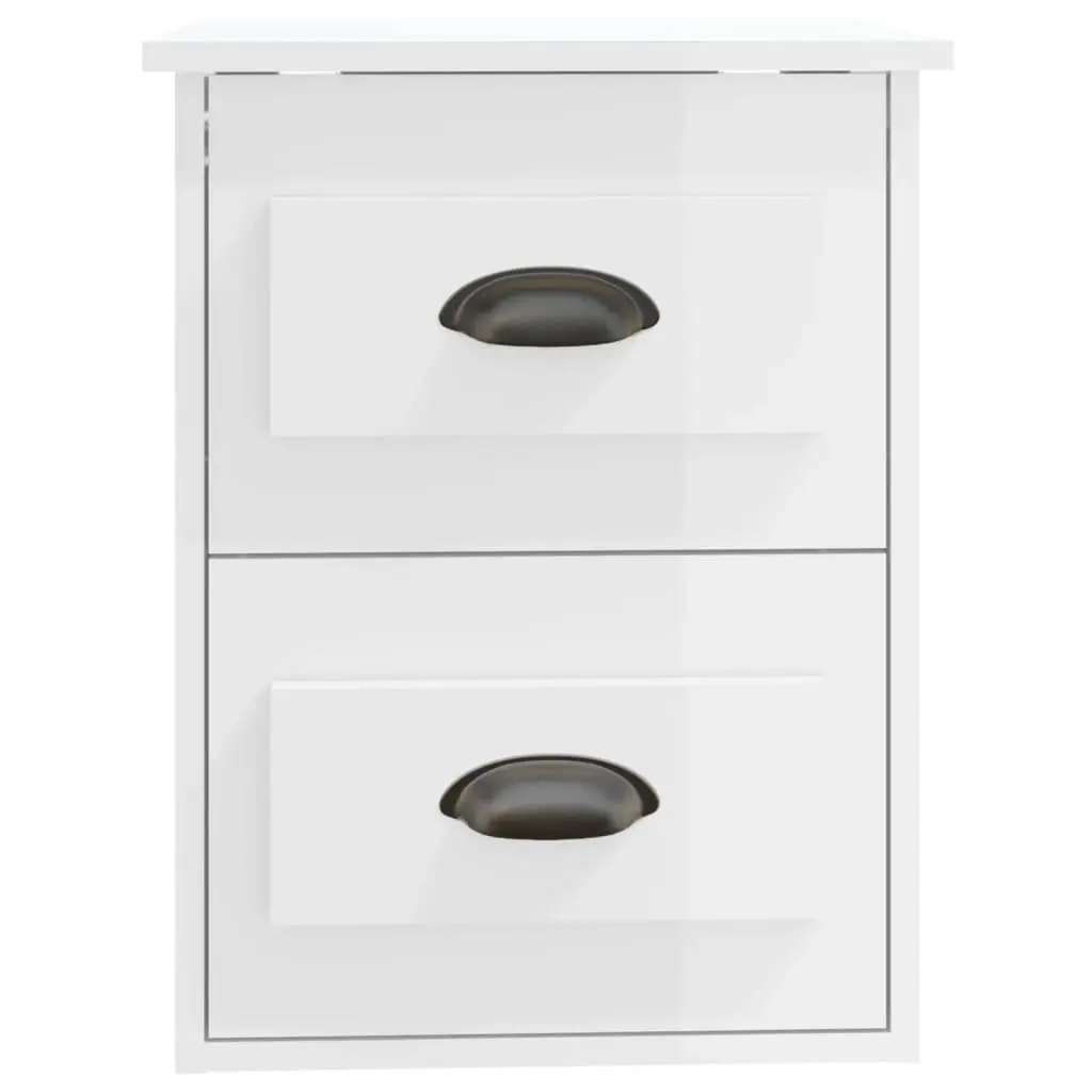 Wall-mounted Bedside Cabinet White Floating Bedside Table 2 Drawer Storage Unit