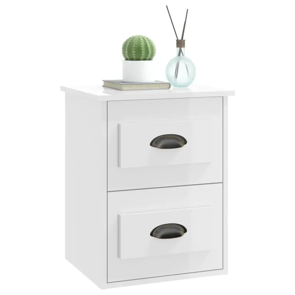 Wall-mounted Bedside Cabinet White Floating Bedside Table 2 Drawer Storage Unit