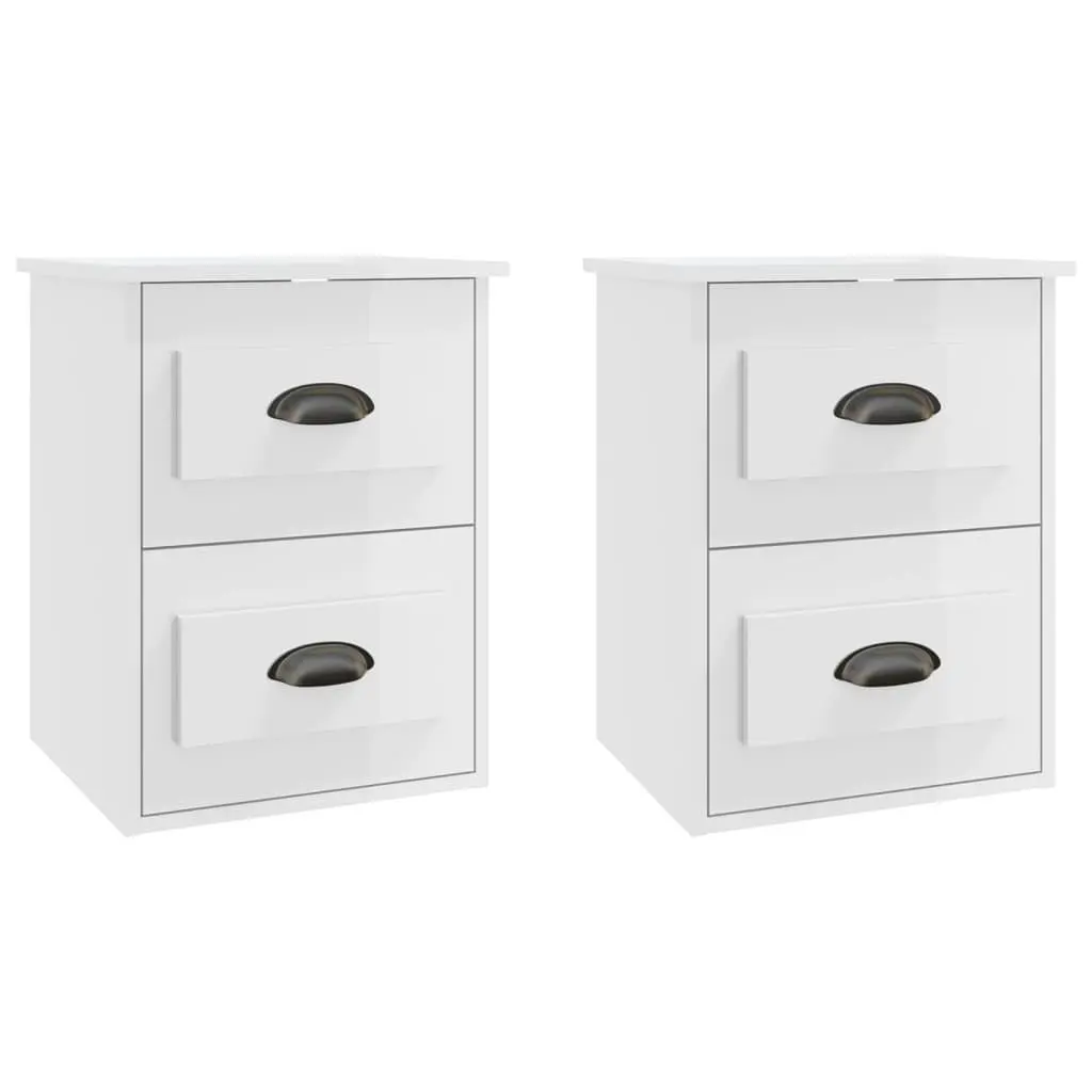 Wall-mounted Bedside Cabinet 2 Drawers Floating Storage White 41.5x36x53cm