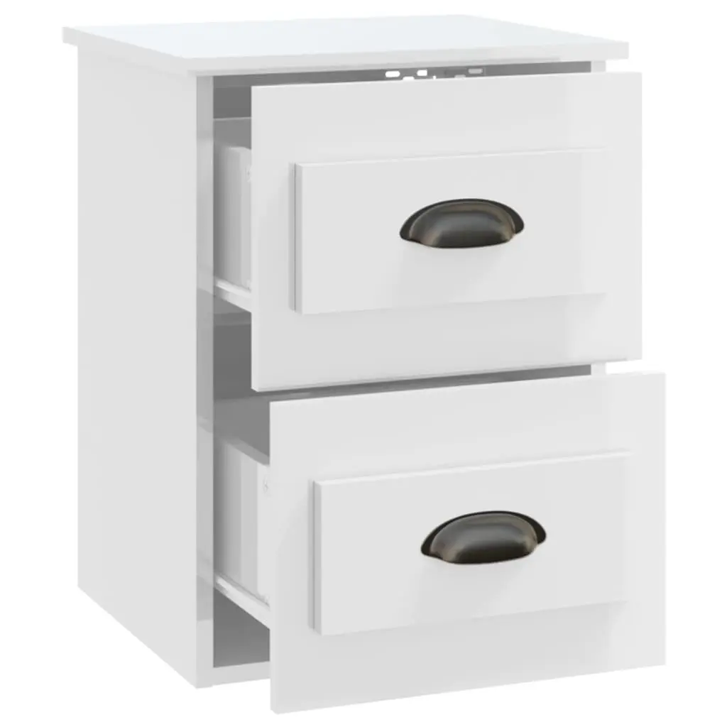 Wall-mounted Bedside Cabinet 2 Drawers Floating Storage White 41.5x36x53cm