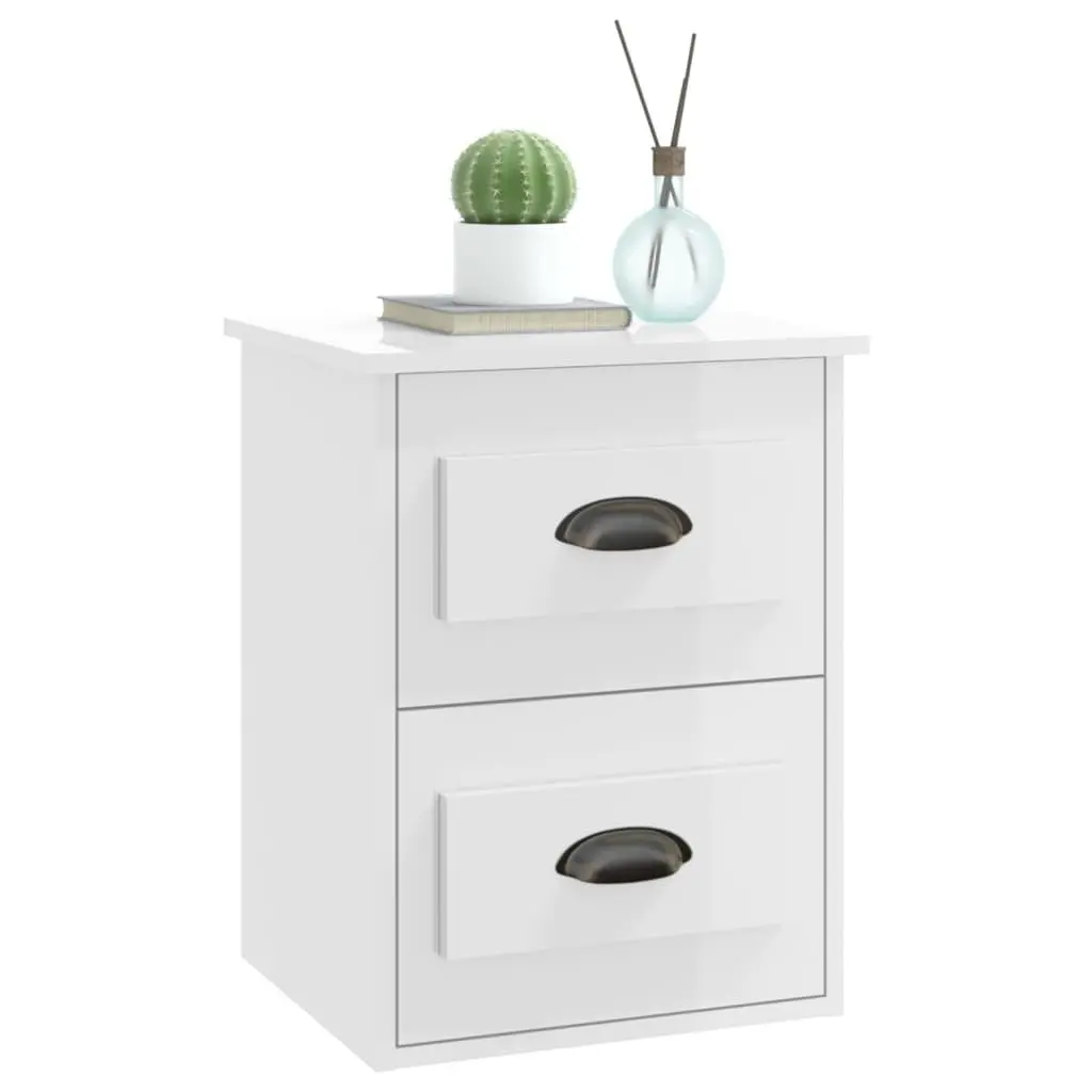 Wall-mounted Bedside Cabinet 2 Drawers Floating Storage White 41.5x36x53cm