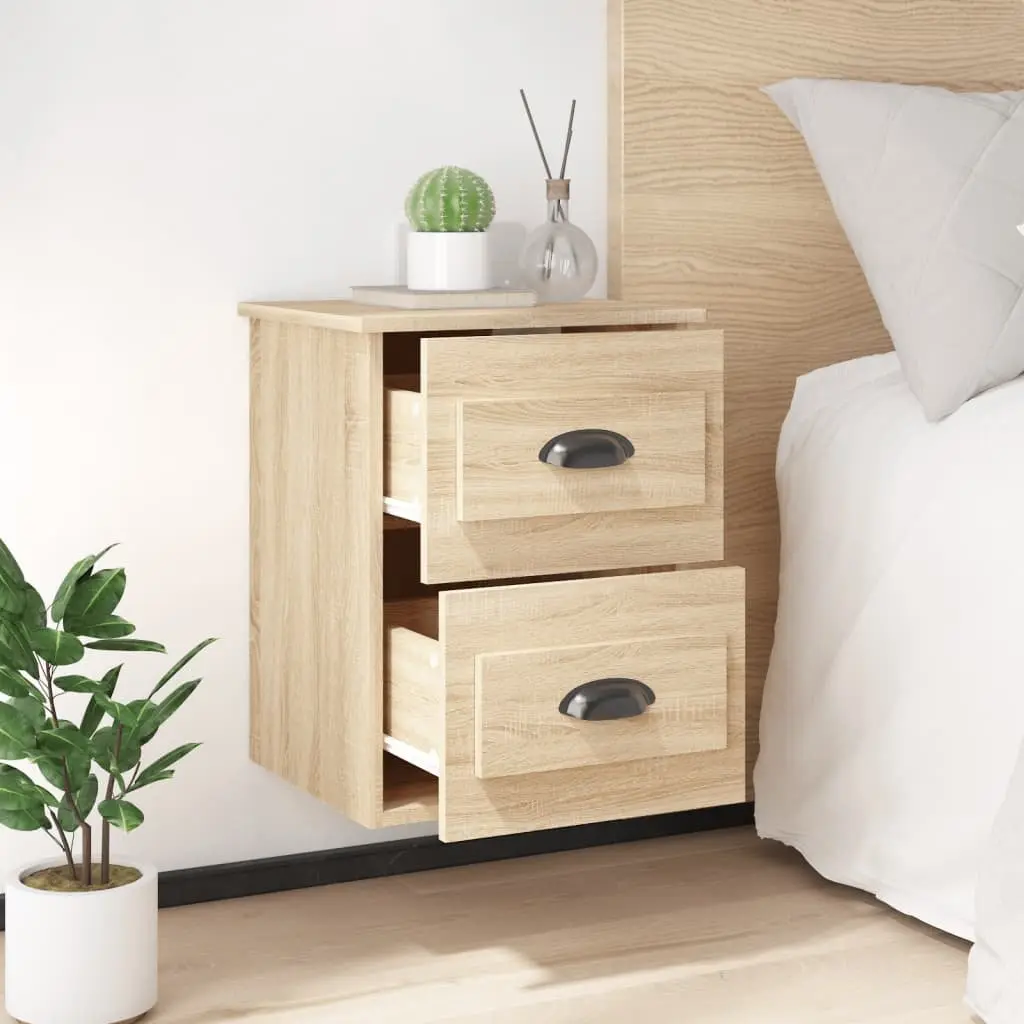 Wall-mounted Bedside Cabinet with 2 Drawers Brown Floating Storage Unit
