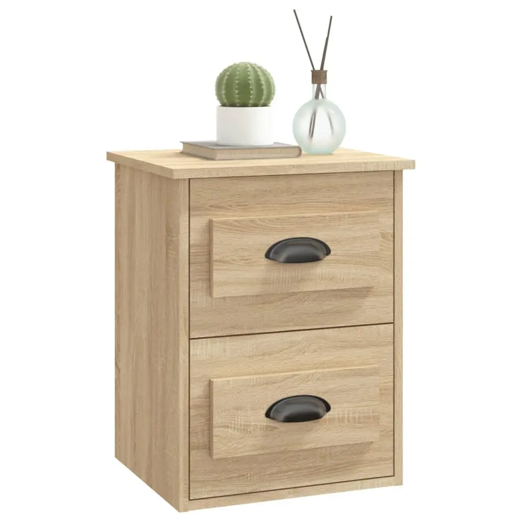 Wall-mounted Bedside Cabinet with 2 Drawers Brown Floating Storage Unit