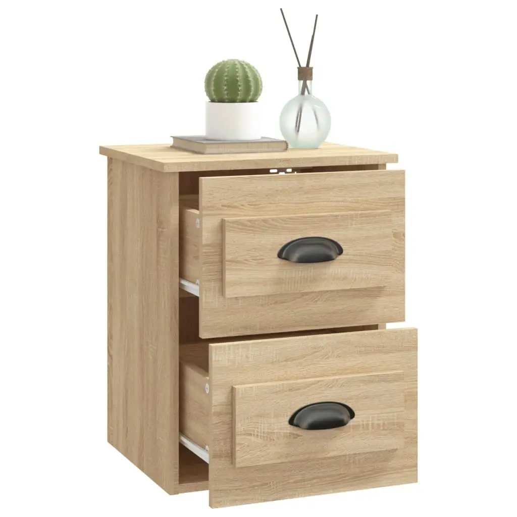 Wall-mounted Bedside Cabinet with 2 Drawers Brown Floating Storage Unit