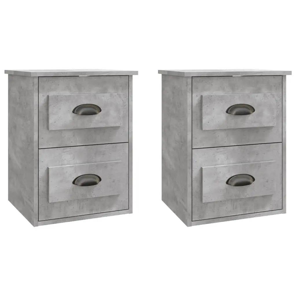 Wall Mounted Bedside Cabinet 2 Drawers Floating Bedroom Storage Grey
