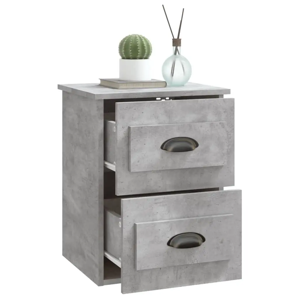Wall Mounted Bedside Cabinet 2 Drawers Floating Bedroom Storage Grey