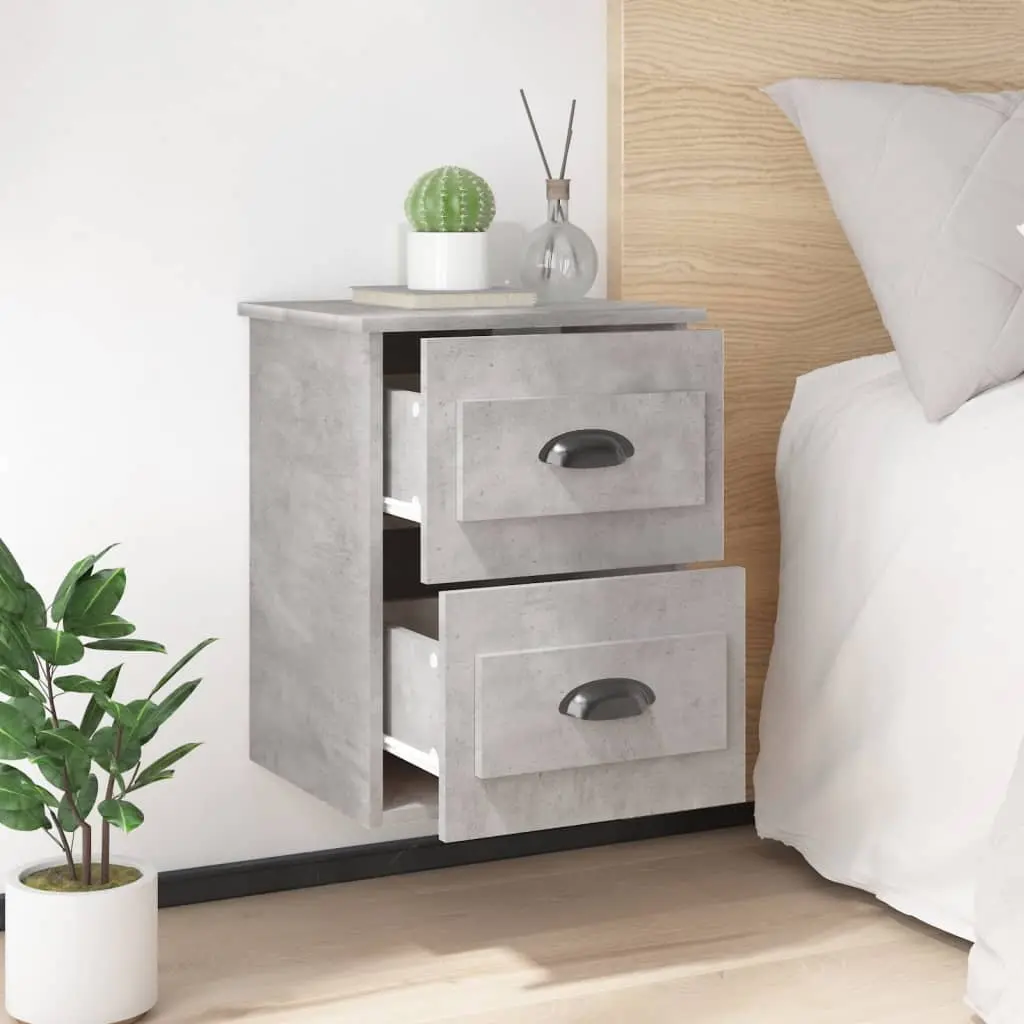 Wall Mounted Bedside Cabinet 2 Drawers Floating Bedroom Storage Grey