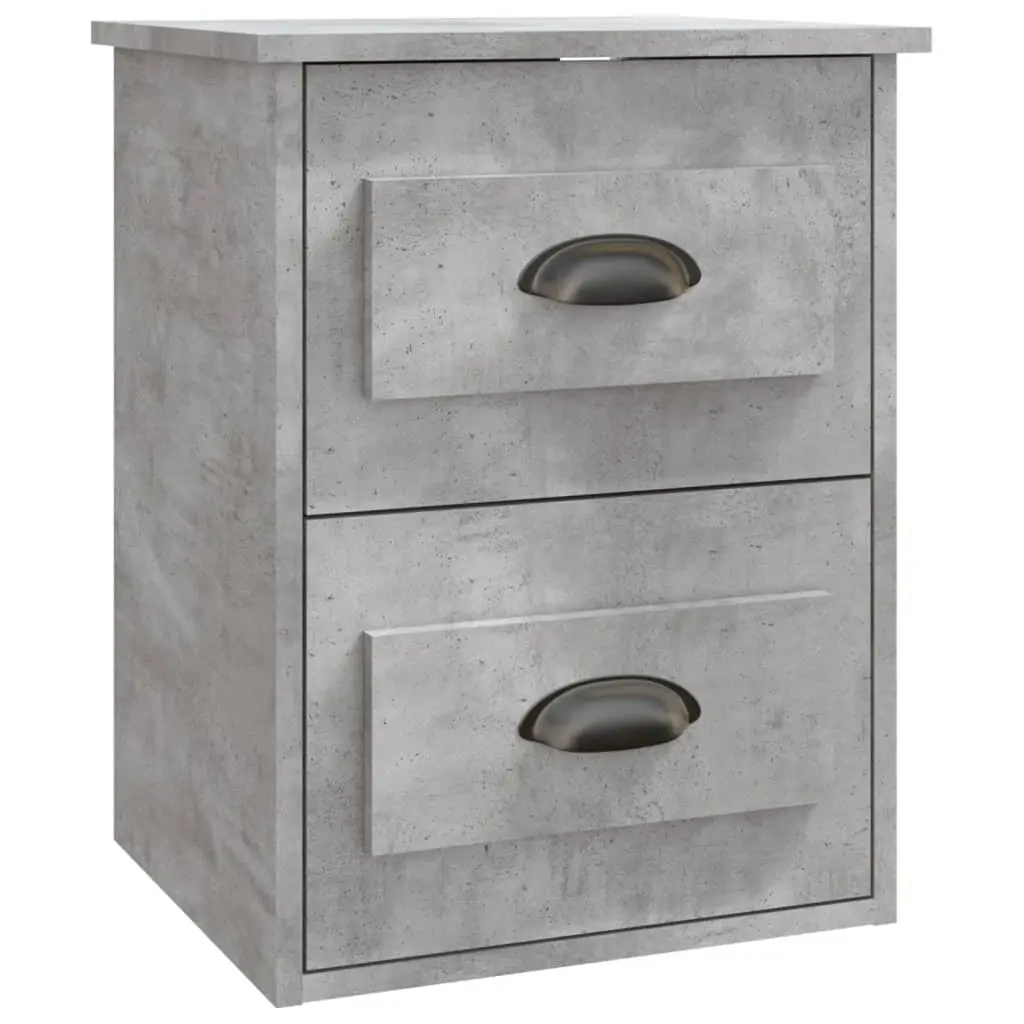 Wall Mounted Bedside Cabinet 2 Drawers Floating Bedroom Storage Grey