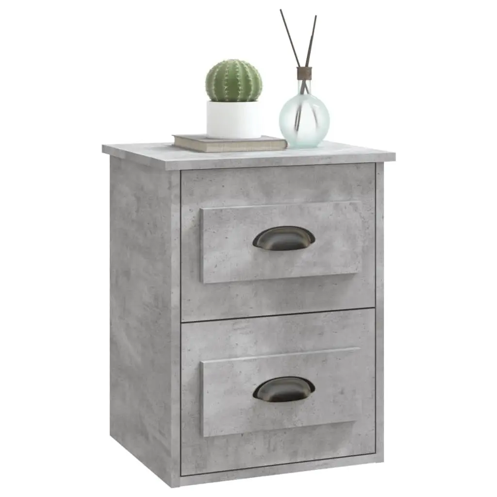 Wall Mounted Bedside Cabinet 2 Drawers Floating Bedroom Storage Grey