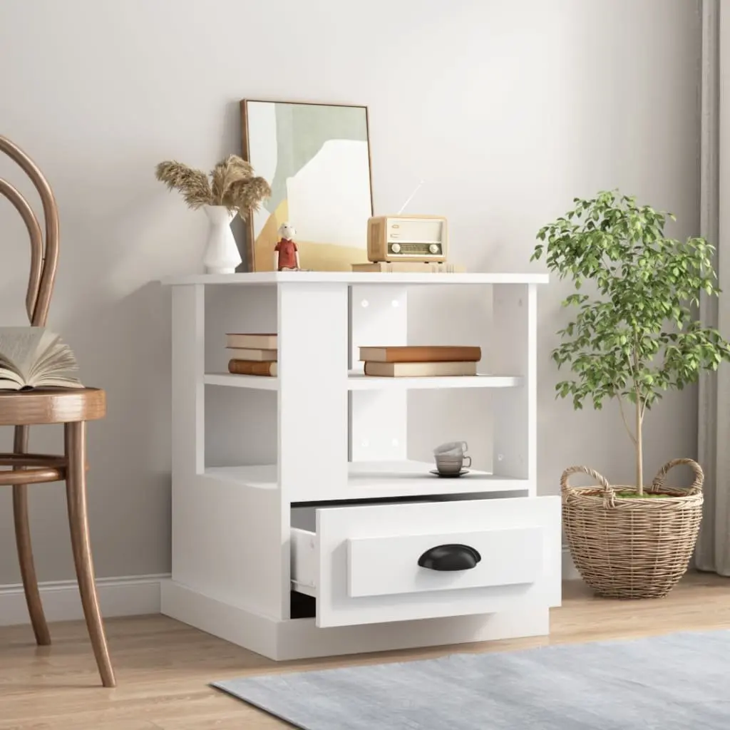 White Side Table 50x50x60cm Engineered Wood Storage Accent Furniture Living Room