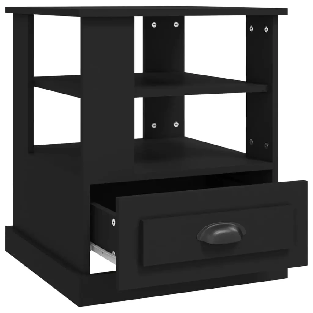 Side Table Black Engineered Wood End Table Storage Accent Furniture Home Decor