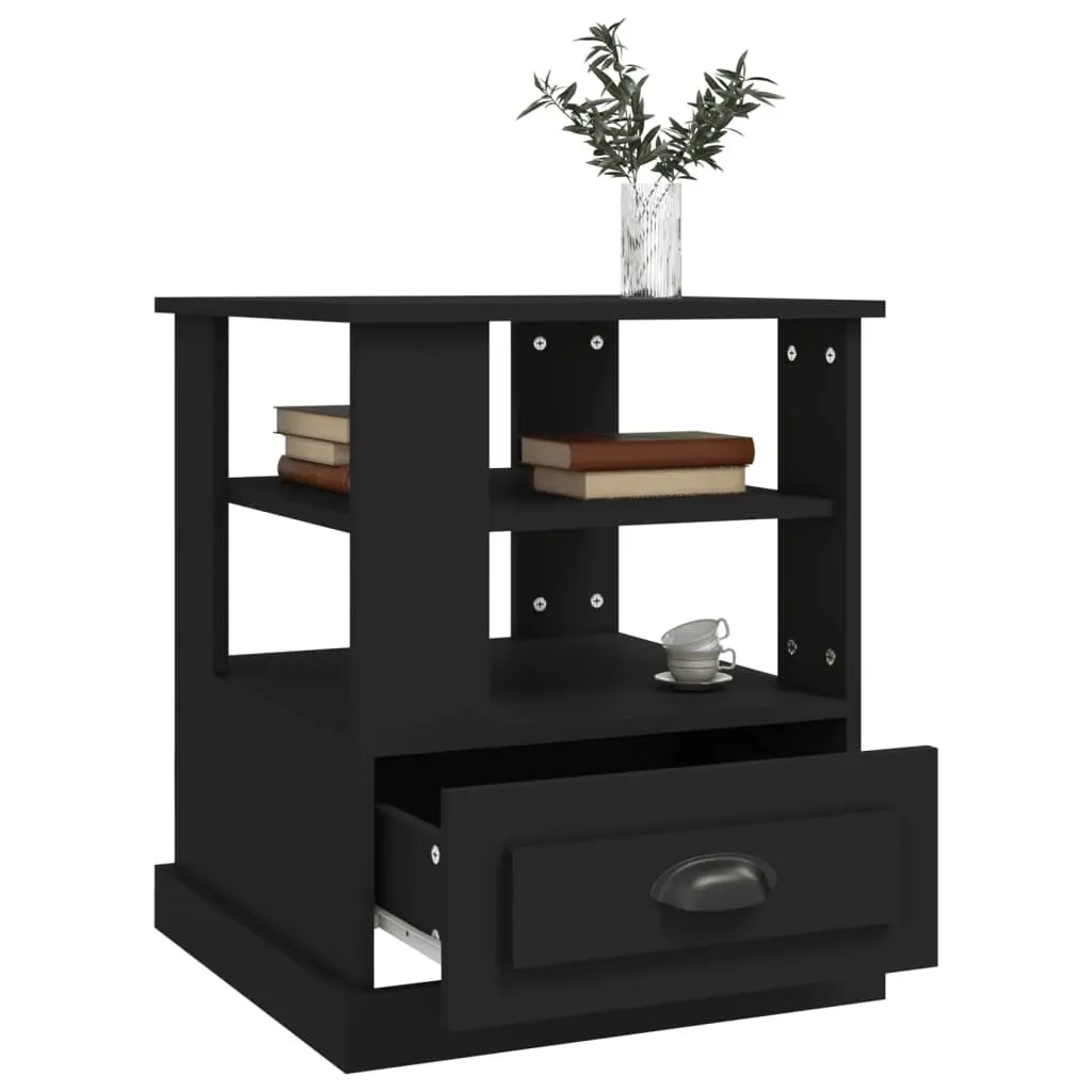 Side Table Black Engineered Wood End Table Storage Accent Furniture Home Decor