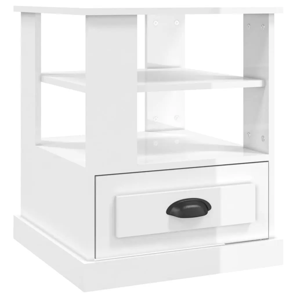 End Table High Gloss White Storage Accent Side Table Living Room Furniture