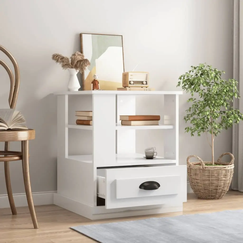 End Table High Gloss White Storage Accent Side Table Living Room Furniture
