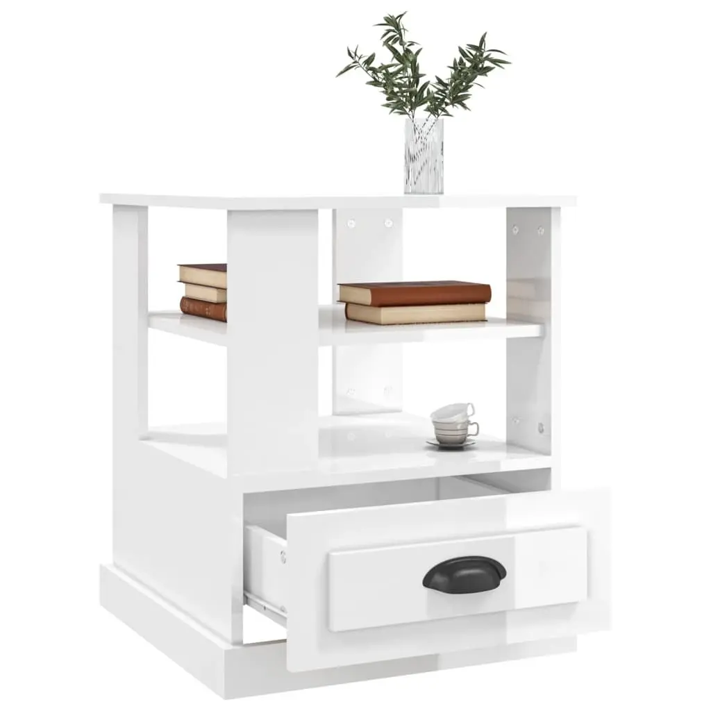 End Table High Gloss White Storage Accent Side Table Living Room Furniture