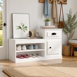 Shoe Cabinet White Engineered Wood Storage Organiser Cupboard 100x42x60cm