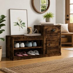 Shoe Cabinet Brown Engineered Wood Storage Organiser Cupboard 100x42x60 cm