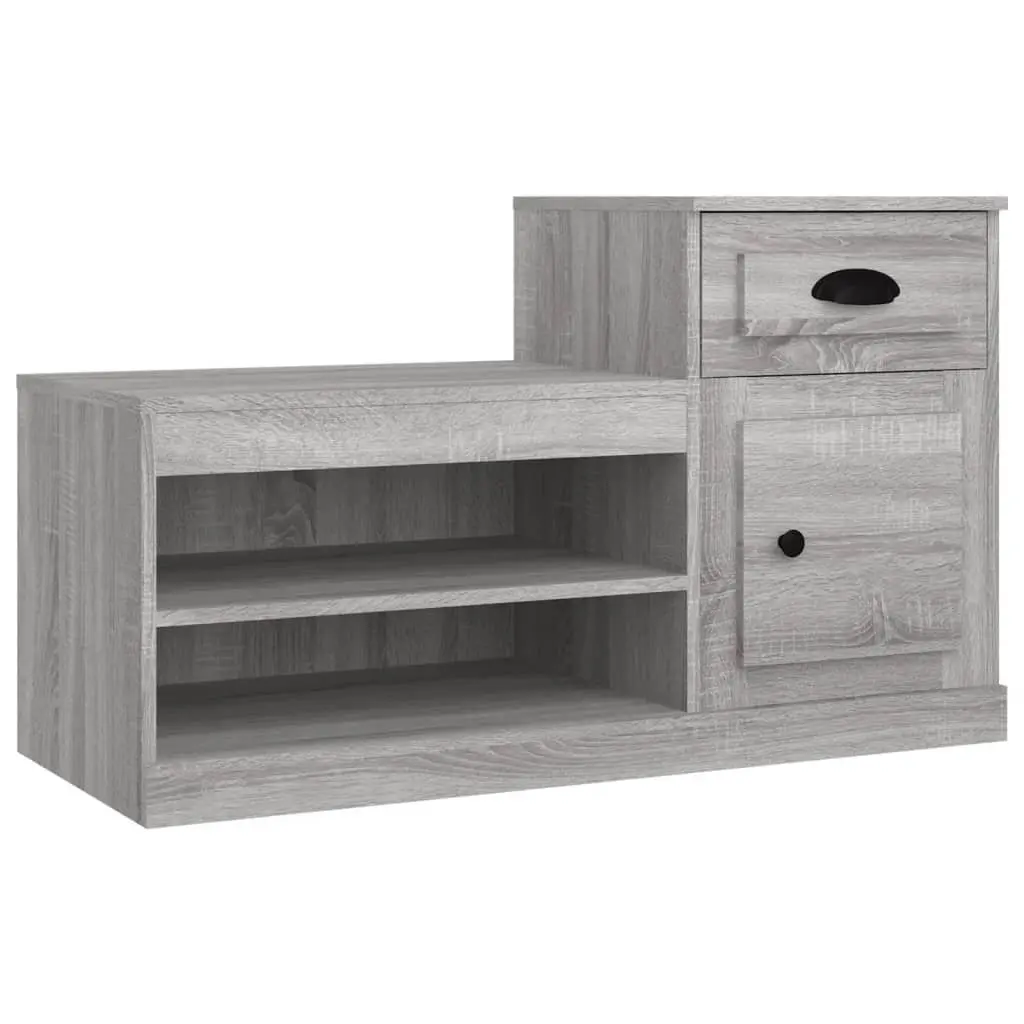 Shoe Cabinet Grey Engineered Wood Two-Tier Storage Organiser 100x42x60cm