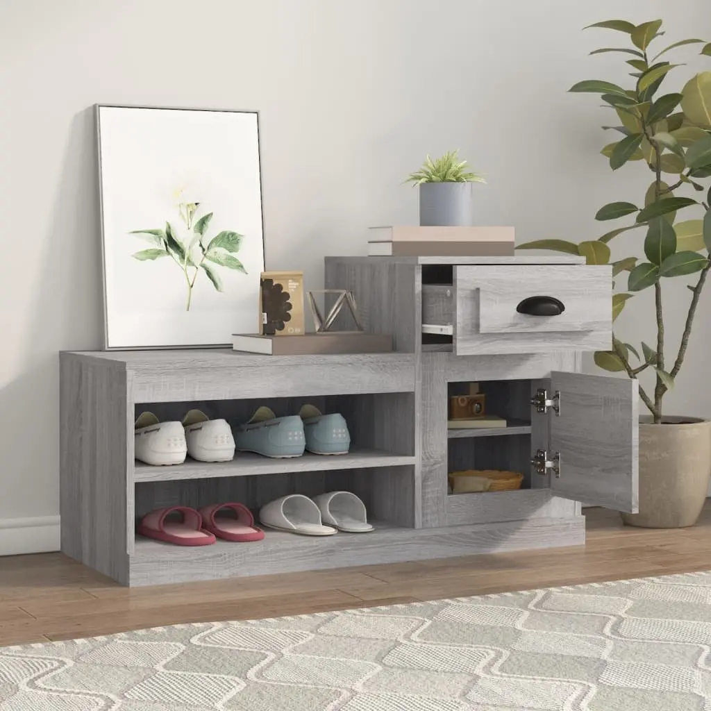 Shoe Cabinet Grey Engineered Wood Two-Tier Storage Organiser 100x42x60cm