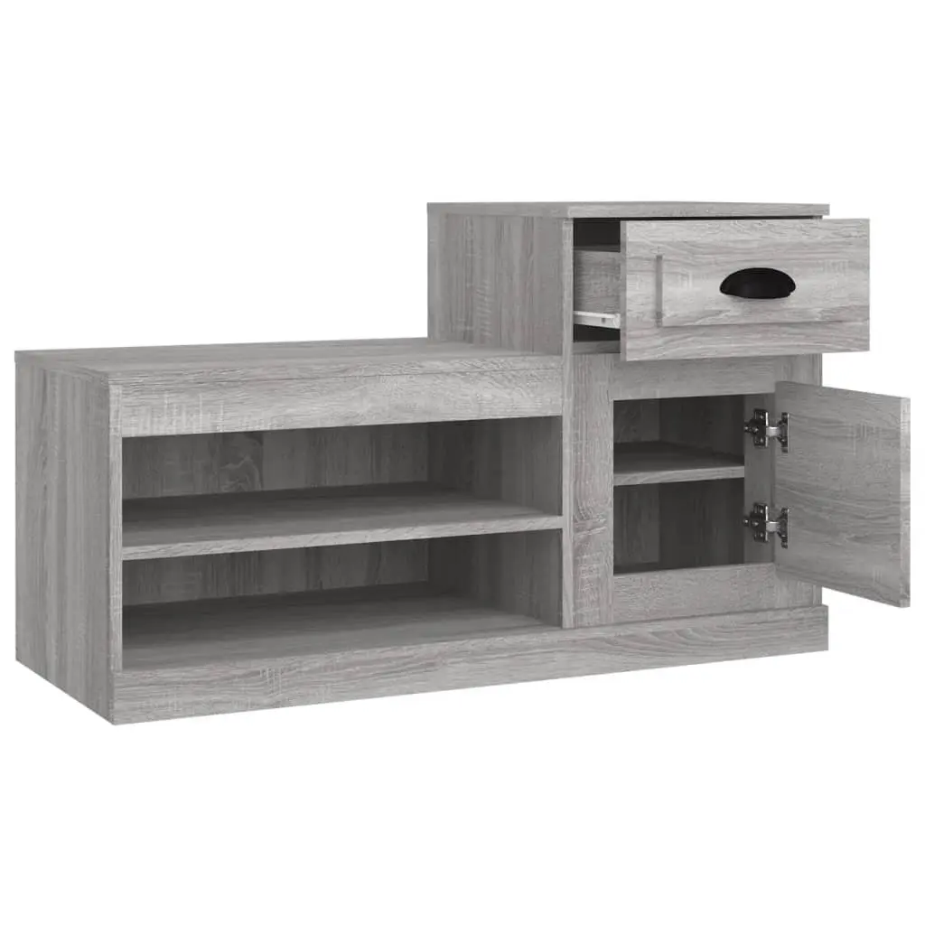 Shoe Cabinet Grey Engineered Wood Two-Tier Storage Organiser 100x42x60cm