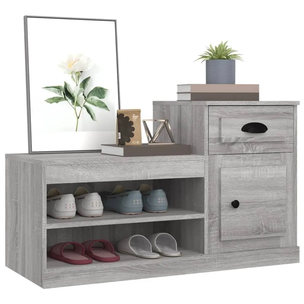 Shoe Cabinet Grey Engineered Wood Two-Tier Storage Organiser 100x42x60cm