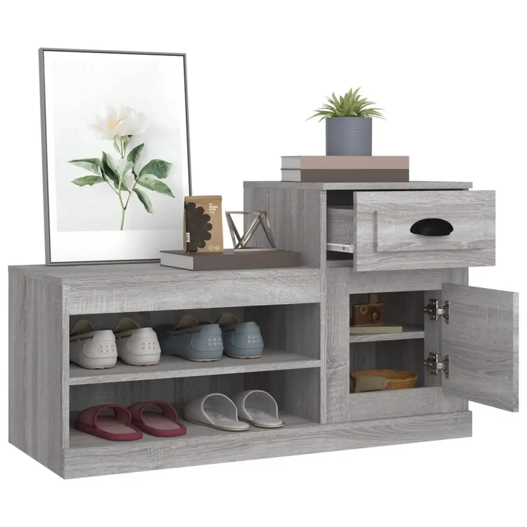 Shoe Cabinet Grey Engineered Wood Two-Tier Storage Organiser 100x42x60cm