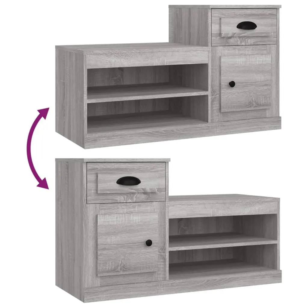 Shoe Cabinet Grey Engineered Wood Two-Tier Storage Organiser 100x42x60cm