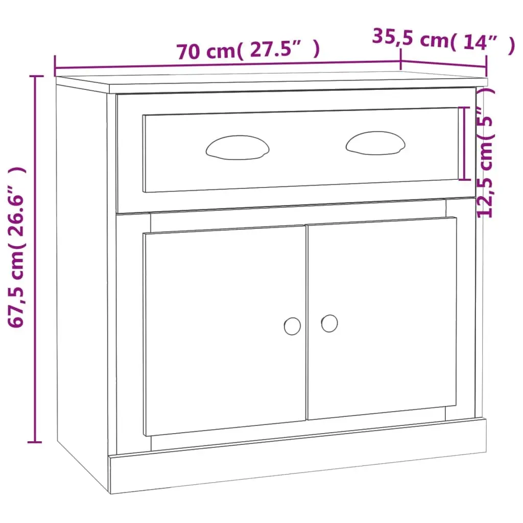 Sideboard White Engineered Wood 70x35.5x67.5 cm Storage Cabinet Cupboard
