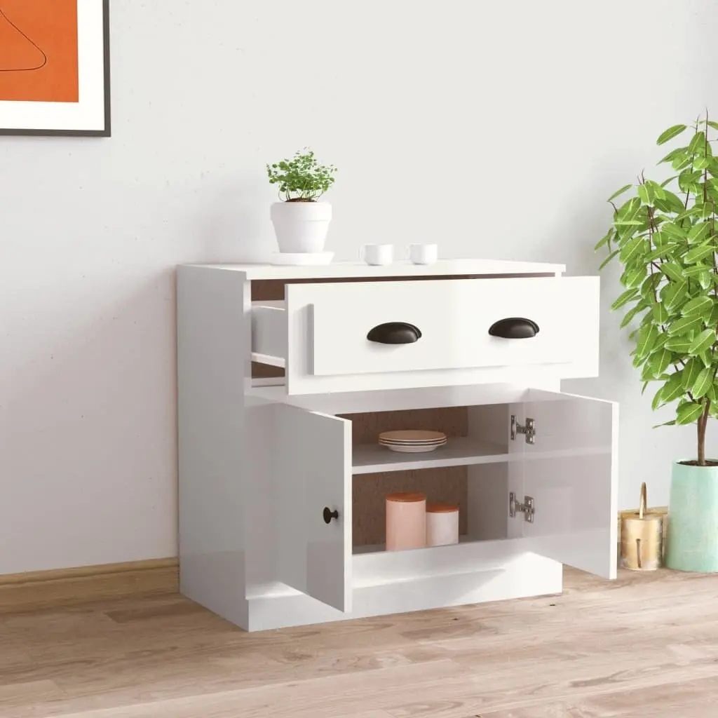 White High Gloss Sideboard Storage Cabinet Engineered Wood Furniture