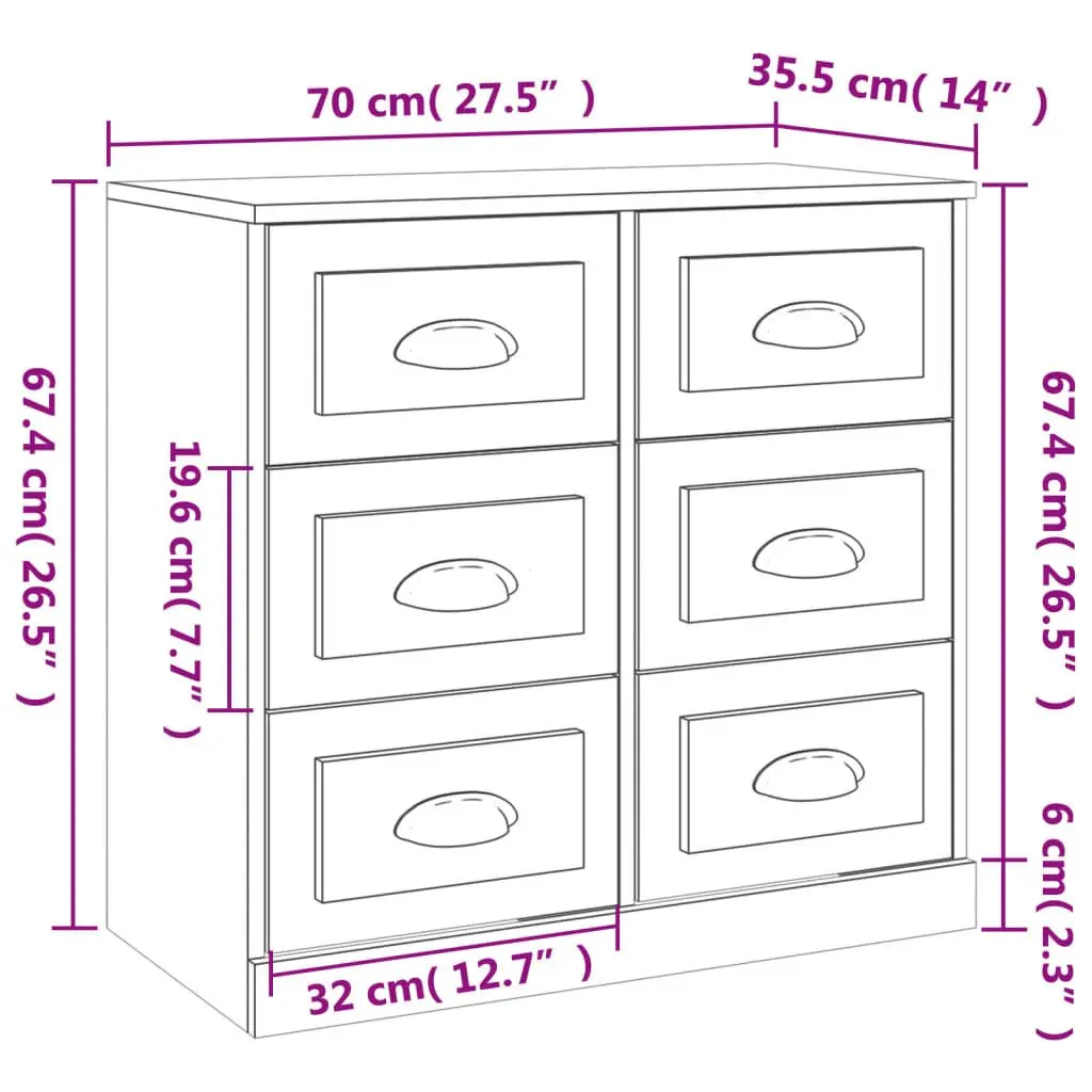 Sideboard White Engineered Wood Storage Cabinet 70 x 35.5 x 67.5 cm