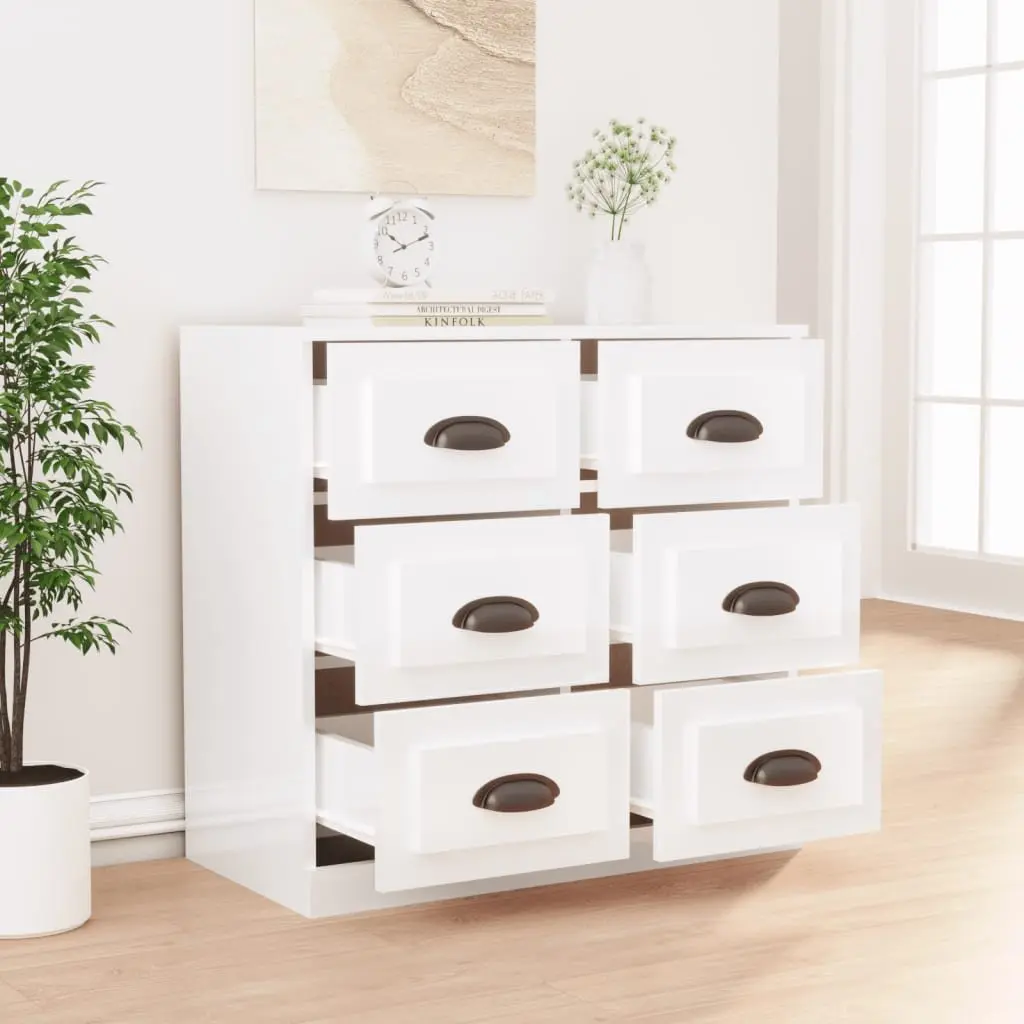 White Sideboard Storage Cabinet Engineered Wood High Gloss 70cm