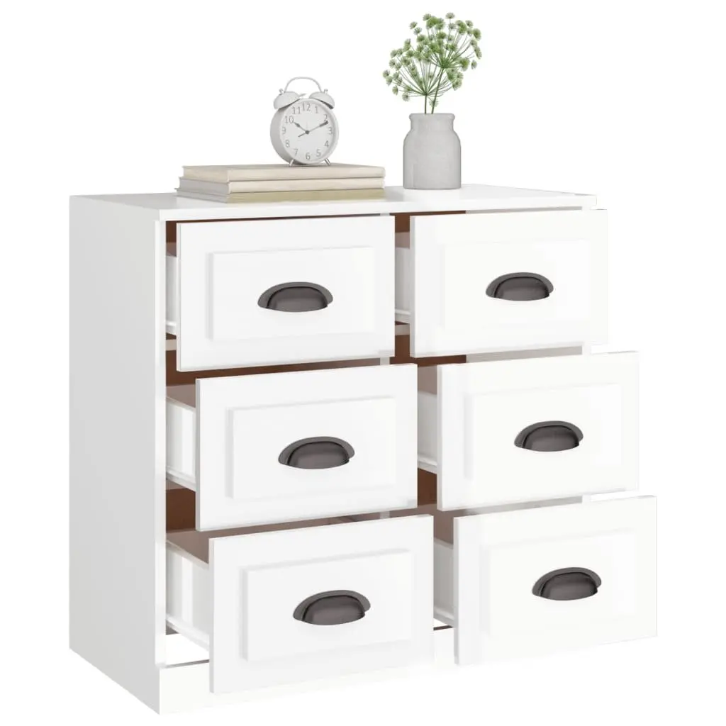 White Sideboard Storage Cabinet Engineered Wood High Gloss 70cm