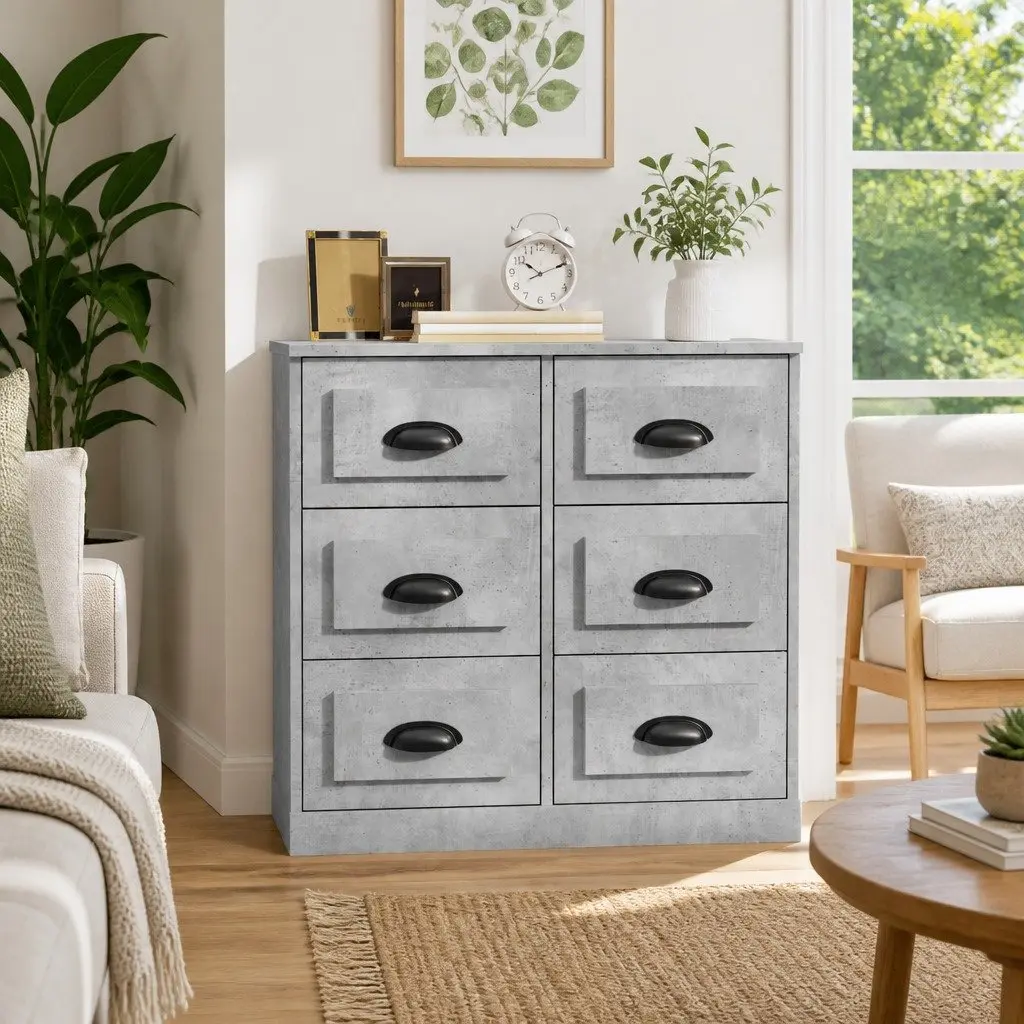 Sideboard Cabinet Engineered Wood Grey Storage Buffet 70x35.5x67.5cm
