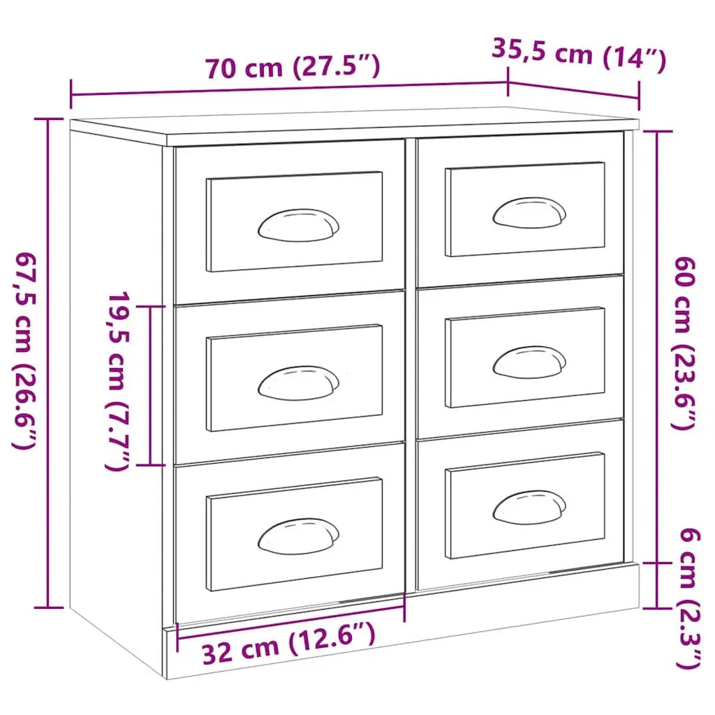 Sideboard Cabinet Engineered Wood Grey Storage Buffet 70x35.5x67.5cm