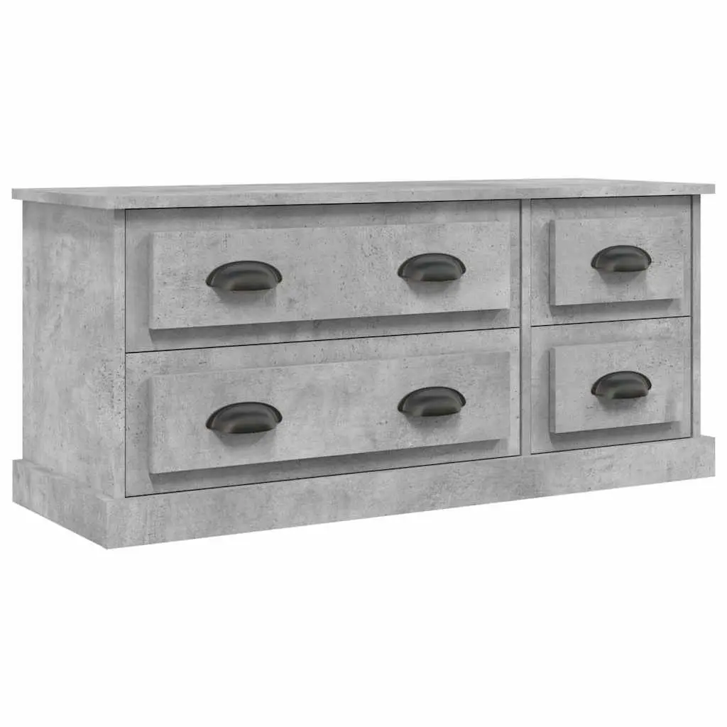 TV Cabinet Grey Engineered Wood Storage Unit 4 Drawers 100 x 35.5 x 45 cm