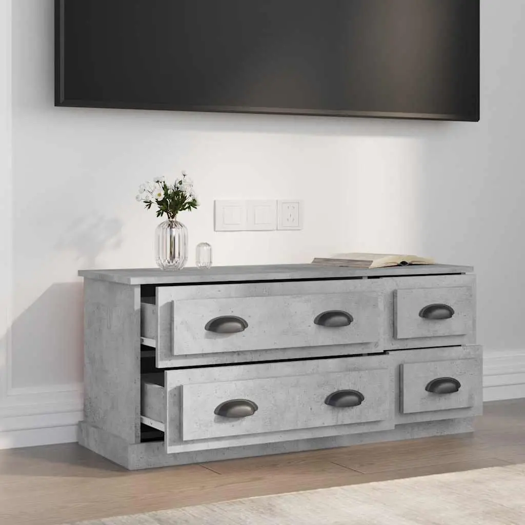 TV Cabinet Grey Engineered Wood Storage Unit 4 Drawers 100 x 35.5 x 45 cm