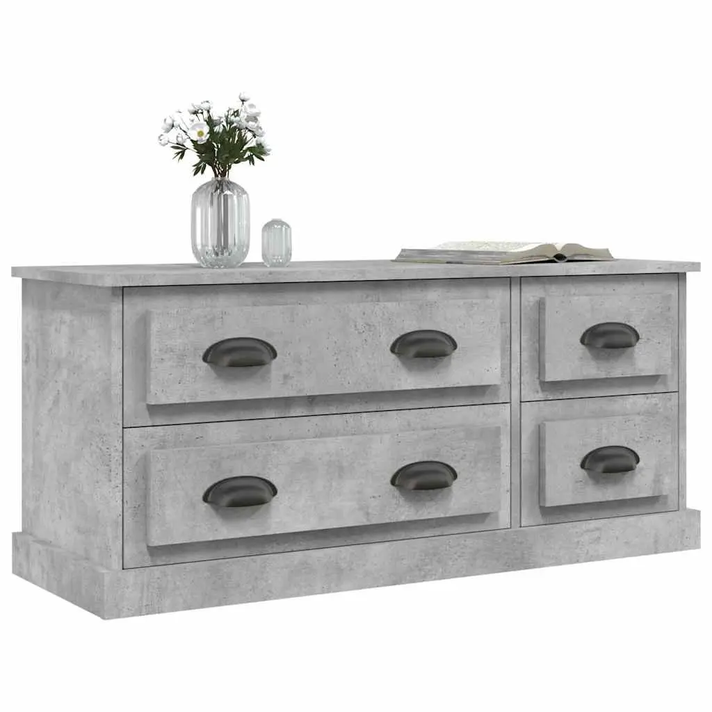 TV Cabinet Grey Engineered Wood Storage Unit 4 Drawers 100 x 35.5 x 45 cm