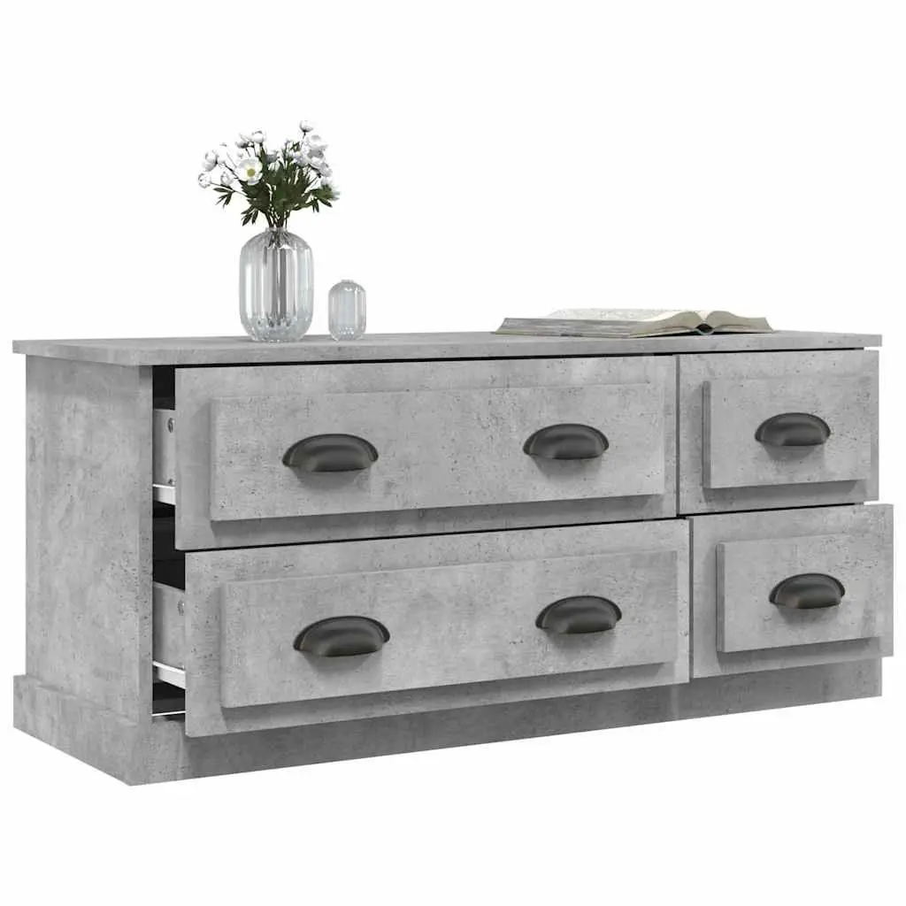 TV Cabinet Grey Engineered Wood Storage Unit 4 Drawers 100 x 35.5 x 45 cm
