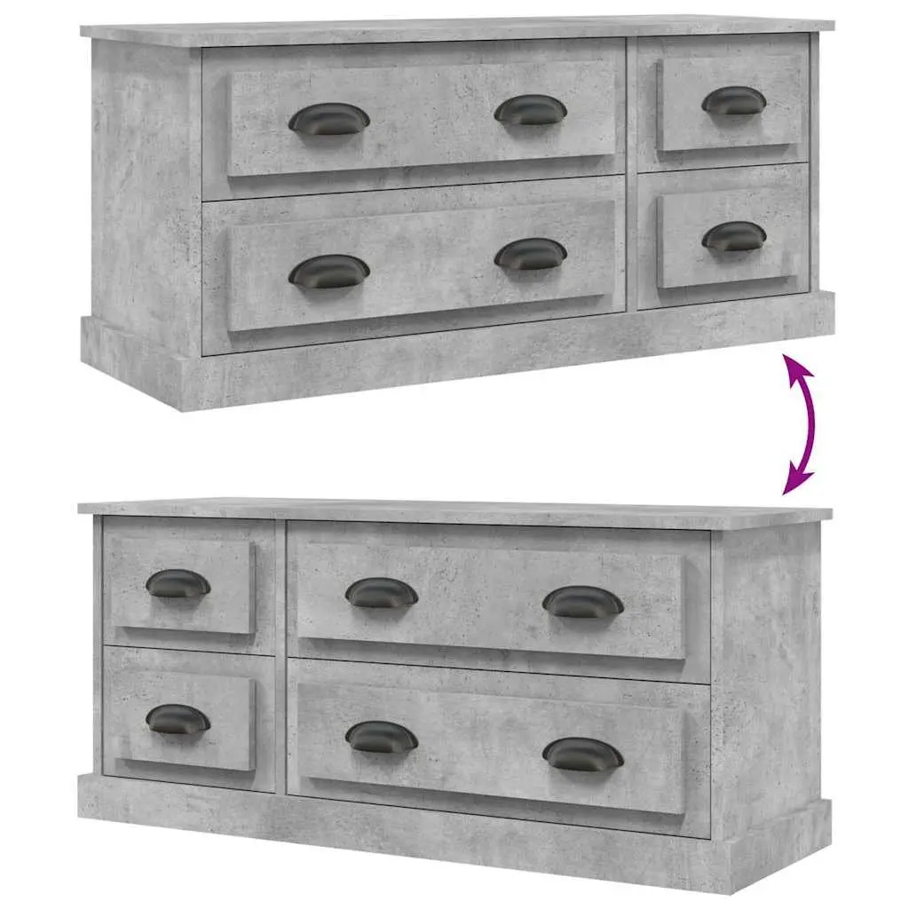 TV Cabinet Grey Engineered Wood Storage Unit 4 Drawers 100 x 35.5 x 45 cm